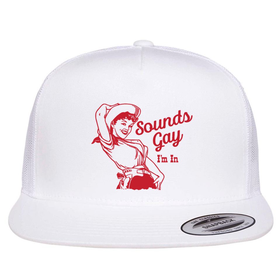 Sounds Gay IM In Retro Lgbt 80s Pride Flat Bill Trucker Hat