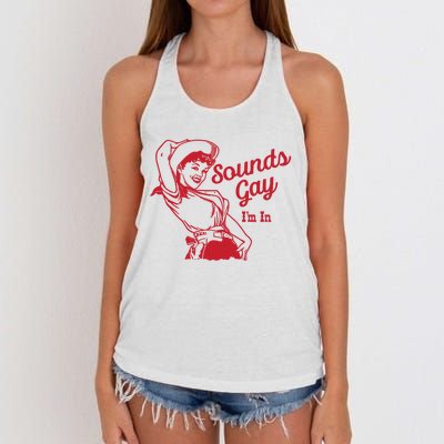 Sounds Gay IM In Retro Lgbt 80s Pride Women's Knotted Racerback Tank