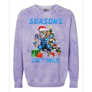 Seasons Grit Ings Lions Christmas Funny Christmas 2024 Colorblast Crewneck Sweatshirt