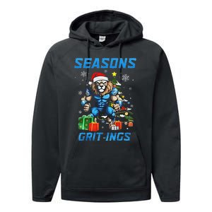 Seasons Grit Ings Lions Christmas Funny Christmas 2024 Performance Fleece Hoodie