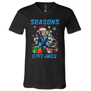 Seasons Grit Ings Lions Christmas Funny Christmas 2024 V-Neck T-Shirt