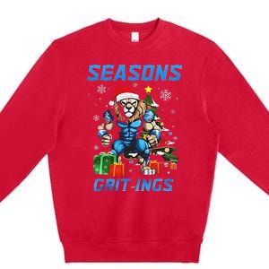 Seasons Grit Ings Lions Christmas Funny Christmas 2024 Premium Crewneck Sweatshirt