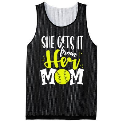 She Gets It From Her Mom Softball Girl Player Mother’s Day Mesh Reversible Basketball Jersey Tank