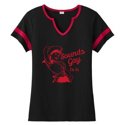 Sounds Gay IM In – Vintage Lesbian Cowgirl Howdy Lesbians Ladies Halftime Notch Neck Tee