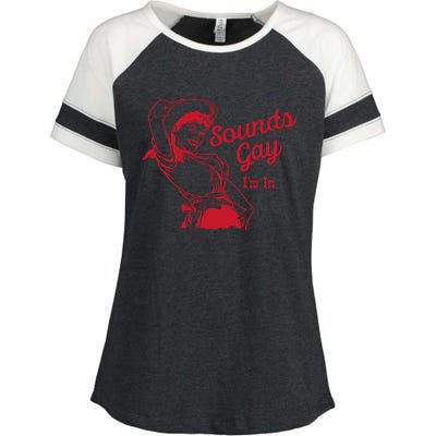 Sounds Gay IM In – Vintage Lesbian Cowgirl Howdy Lesbians Enza Ladies Jersey Colorblock Tee