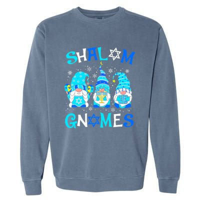 Shalom Gnome Jewish Hanukkah Chanukkah Gnomes Family Garment-Dyed Sweatshirt