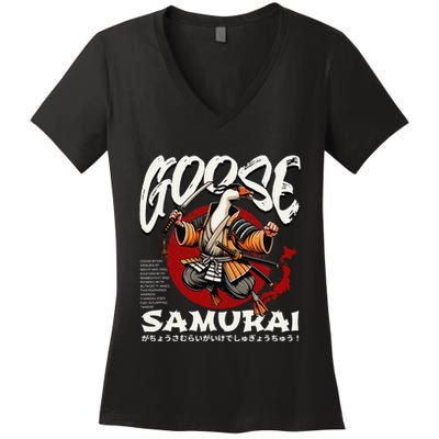 Samurai Goose Japan Bushido Oni Ronin Warrior Women's V-Neck T-Shirt