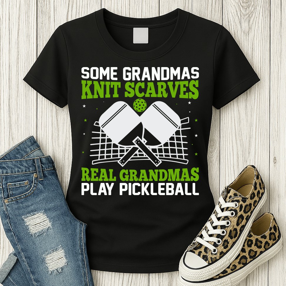 Some Grandmas Knit Scarves Real Grandmas Play Pickleball Womens T-Shirt