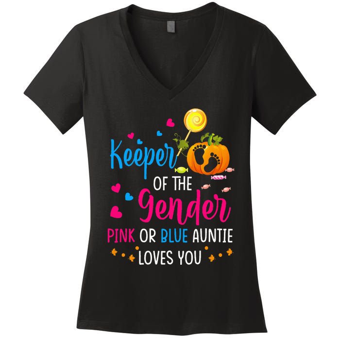 Secret Gender Keeper Of The Gender Reveal Halloween Pumpkin Women's V-Neck T-Shirt