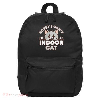 Shy Gray Kitty Sorry I Can't I'm An Indoor Cat 16 in Basic Backpack