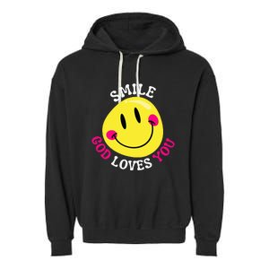 Smile God Loves You Happy Faith Love Jesus Christ VBS Cute Garment-Dyed Fleece Hoodie