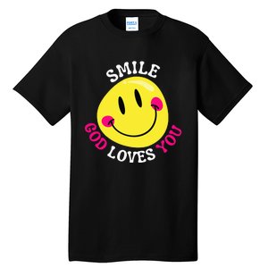 Smile God Loves You Happy Faith Love Jesus Christ VBS Cute Tall T-Shirt