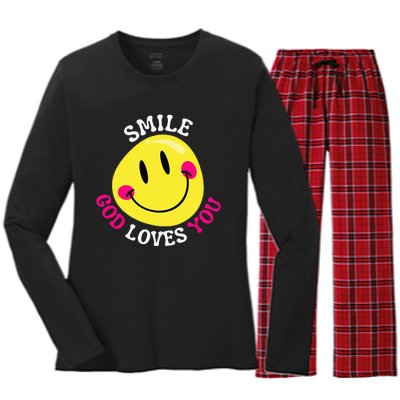 Smile God Loves You Happy Faith Love Jesus Christ VBS Cute Women's Long Sleeve Flannel Pajama Set 