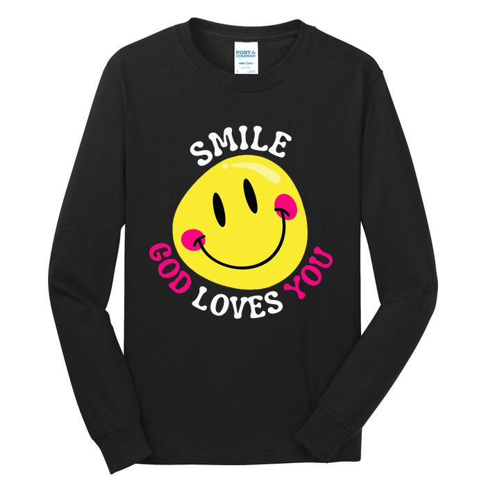 Smile God Loves You Happy Faith Love Jesus Christ VBS Cute Tall Long Sleeve T-Shirt