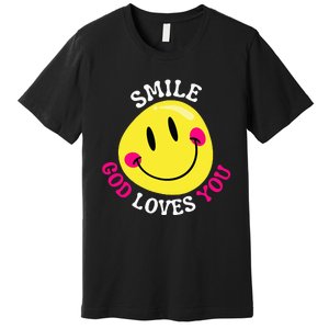 Smile God Loves You Happy Faith Love Jesus Christ VBS Cute Premium T-Shirt