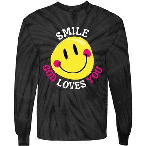 Smile God Loves You Happy Faith Love Jesus Christ VBS Cute Tie-Dye Long Sleeve Shirt