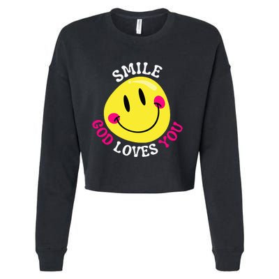 Smile God Loves You Happy Faith Love Jesus Christ VBS Cute Cropped Pullover Crew