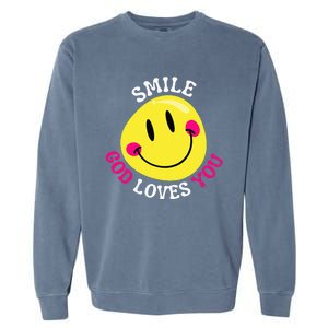 Smile God Loves You Happy Faith Love Jesus Christ VBS Cute Garment-Dyed Sweatshirt