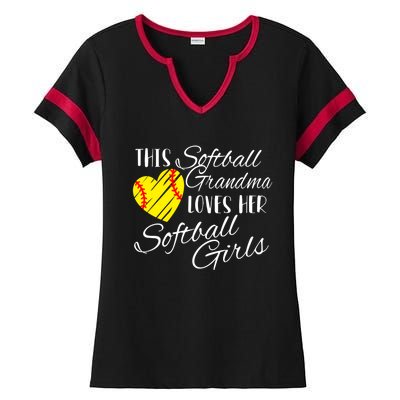 Softball Grandma Loves Her Softball Gift Ladies Halftime Notch Neck Tee