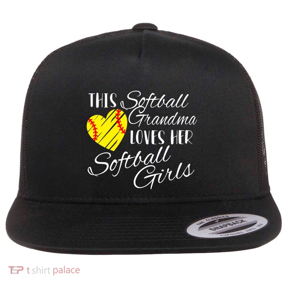 Softball Grandma Loves Her Softball Gift Flat Bill Trucker Hat