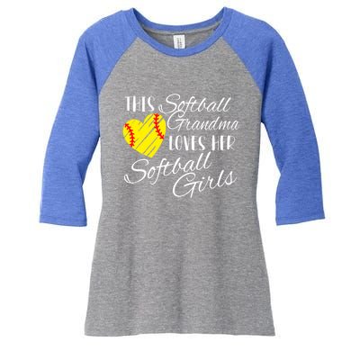 Softball Grandma Loves Her Softball Gift Women's Tri-Blend 3/4-Sleeve Raglan Shirt