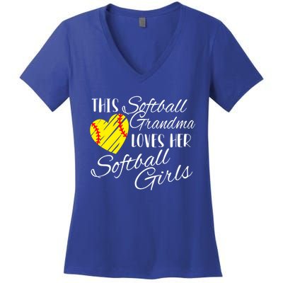 Softball Grandma Loves Her Softball Gift Women's V-Neck T-Shirt