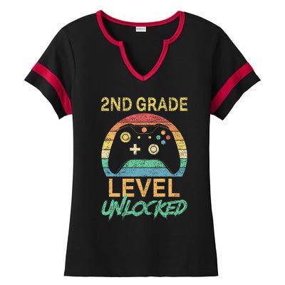 Second Grade Level Unlocked Gamer 1st Day Of School Ladies Halftime Notch Neck Tee