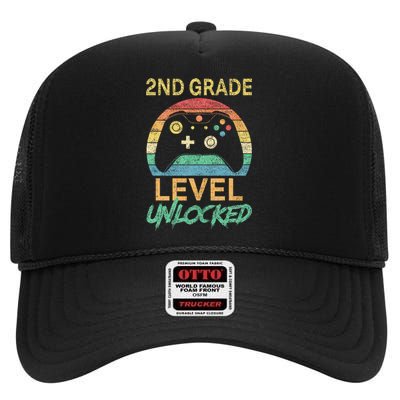 Second Grade Level Unlocked Gamer 1st Day Of School High Crown Mesh Back Trucker Hat