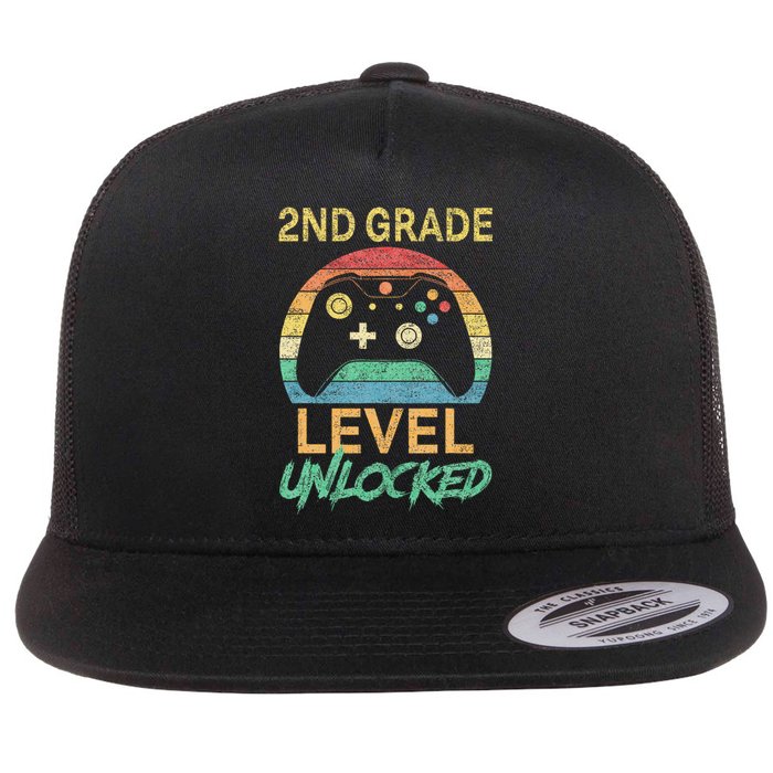 Second Grade Level Unlocked Gamer 1st Day Of School Flat Bill Trucker Hat