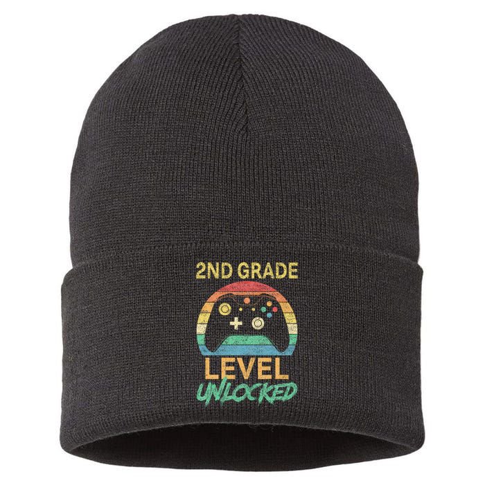 Second Grade Level Unlocked Gamer 1st Day Of School Sustainable Knit Beanie