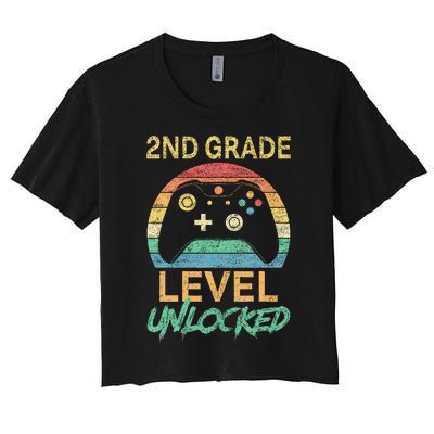 Second Grade Level Unlocked Gamer 1st Day Of School Women's Crop Top Tee