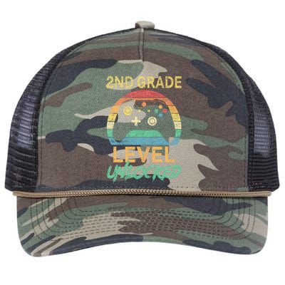 Second Grade Level Unlocked Gamer 1st Day Of School Retro Rope Trucker Hat Cap