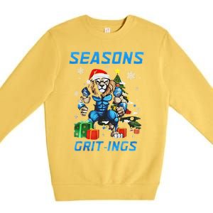 Seasons Gritings Lions Christmas Funny Christmas 2024 Premium Crewneck Sweatshirt