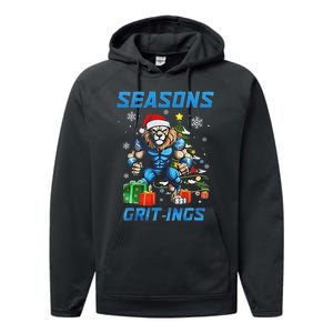 Seasons Gritings Lions Christmas Funny Christmas 2024 Performance Fleece Hoodie