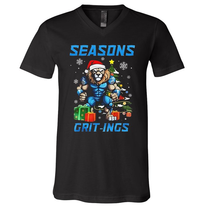 Seasons Gritings Lions Christmas Funny Christmas 2024 V-Neck T-Shirt