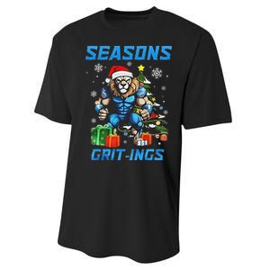 Seasons Gritings Lions Christmas Funny Christmas 2024 Performance Sprint T-Shirt