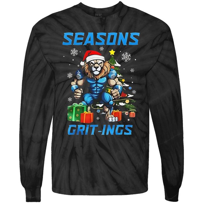 Seasons Gritings Lions Christmas Funny Christmas 2024 Tie-Dye Long Sleeve Shirt