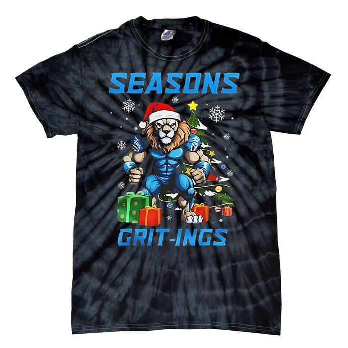 Seasons Gritings Lions Christmas Funny Christmas 2024 Tie-Dye T-Shirt