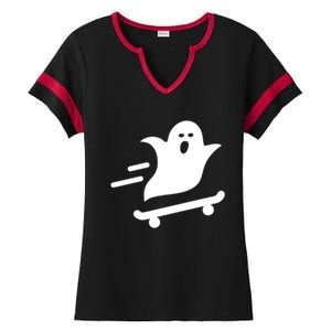 Skater Ghost Lazy Halloween Skateboarding Costume Skateboard Gift Ladies Halftime Notch Neck Tee