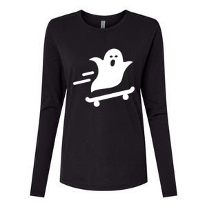 Skater Ghost Lazy Halloween Skateboarding Costume Skateboard Gift Womens Cotton Relaxed Long Sleeve T-Shirt