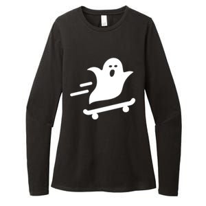 Skater Ghost Lazy Halloween Skateboarding Costume Skateboard Gift Womens CVC Long Sleeve Shirt