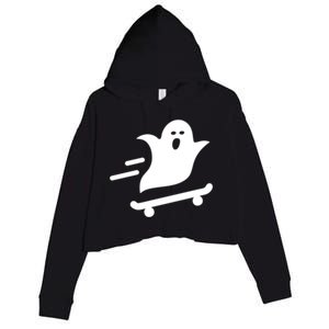 Skater Ghost Lazy Halloween Skateboarding Costume Skateboard Gift Crop Fleece Hoodie