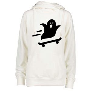 Skater Ghost Lazy Halloween Skateboarding Costume Skateboard Gift Womens Funnel Neck Pullover Hood