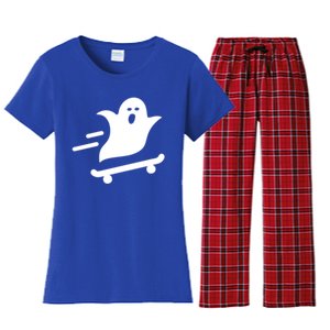 Skater Ghost Lazy Halloween Skateboarding Costume Skateboard Gift Women's Flannel Pajama Set