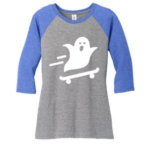 Skater Ghost Lazy Halloween Skateboarding Costume Skateboard Gift Women's Tri-Blend 3/4-Sleeve Raglan Shirt