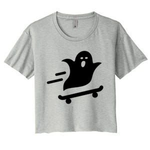 Skater Ghost Lazy Halloween Skateboarding Costume Skateboard Gift Women's Crop Top Tee