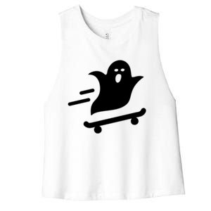 Skater Ghost Lazy Halloween Skateboarding Costume Skateboard Gift Women's Racerback Cropped Tank