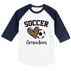 Soccer Grandma Leopard Heart Funny Mothers Day Baseball Sleeve Shirt