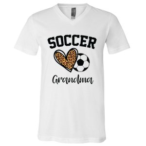 Soccer Grandma Leopard Heart Funny Mothers Day V-Neck T-Shirt