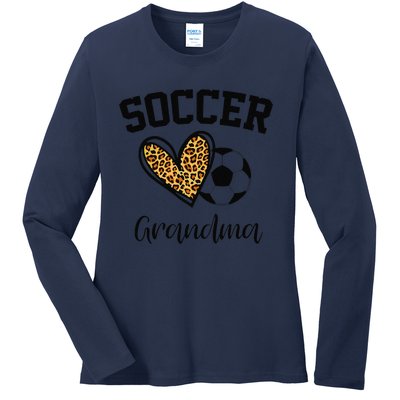 Soccer Grandma Leopard Heart Funny Mothers Day Ladies Long Sleeve Shirt